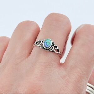 Sterling Silver Abalone Oval Ring with Swirls, Seashell Jewelry, Stone Shells